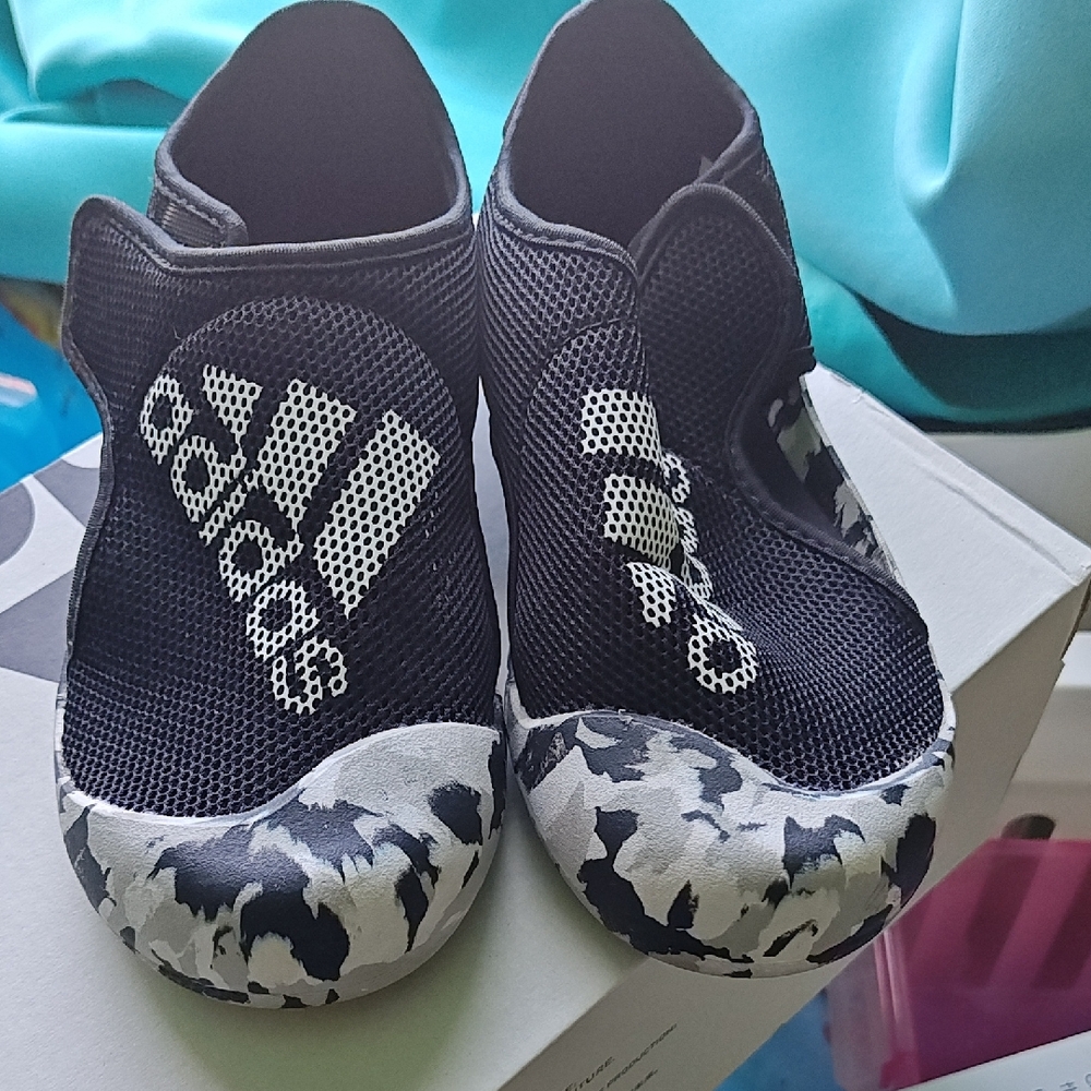 adidas Black Mesh Slip-On Sneakers with Gray Camouflage Toe Cap
